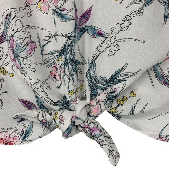 Buffalo David Bitton Sz M Peoni Tie Front Top Short Sleeve Boxy Summer 3067 - Picture 12 of 13